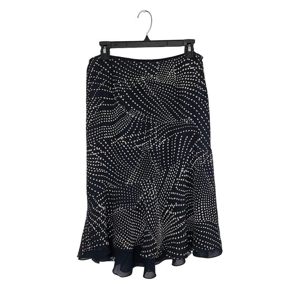 Vintage ADRIANNA PAPELL Navy Blue 100% Silk Midi Flared Asymmetrical Skirt Sz 12